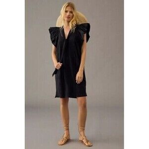 Daily Practice by Anthropologie Flutter-Sleeve Tee Dress Cotton Black S 274161